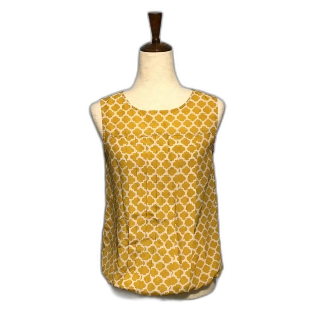 Loft XS Yellow Geometric Sleeveless Top Elastic Waist